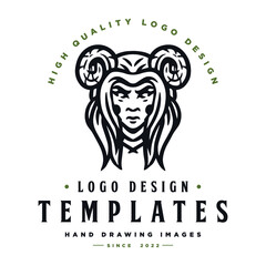 horned female character vector. woman logo template.