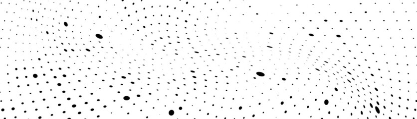 Abstract halfton texture in black and white. A chaotic pattern of dots on a white background. Vector modern optical texture of pop art for posters, business cards, covers, label layouts, stickers