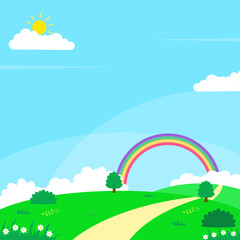 Nature landscape vector illustration with a cute design suitable for kids background