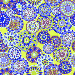 Original vector seamless pattern with doodle circles in the ethnic style of India, Persia and other Arab and Eastern countries. Variegated and multi-colored ornament for printing on fabrics