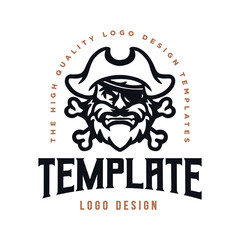 pirate logo template. pirate with human bones crossed logo vector