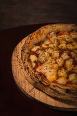 Perfect Pasta Classic Pizza Homemade Artisan Bacon Tomato Sauce Sausage Sweet Melted Cheese Onion Chicken Meat Shrimp Menu Gourmet on a Dark Background