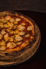 Perfect Pasta Classic Pizza Homemade Artisan Bacon Tomato Sauce Sausage Sweet Melted Cheese Onion Chicken Meat Shrimp Menu Gourmet on a Dark Background