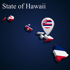 Flag of State of Hawaii of USA on map on dark background