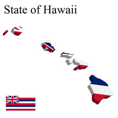 Flag of State of Hawaii of USA on map on white background