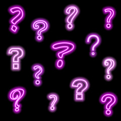 Set of neon question marks. pink questions. Collection of vector signs.