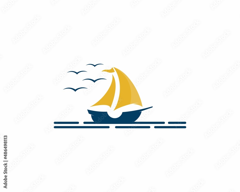 Canvas Prints sailing boat with golden sail logo