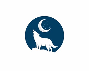 Wolf roaring in crescent moon illustration