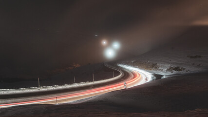 ligthing traffic on highway at night