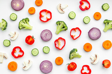 Seamless pattern of colorful vegetables. Food background