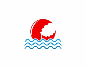 Crabs hand on the sea wave logo