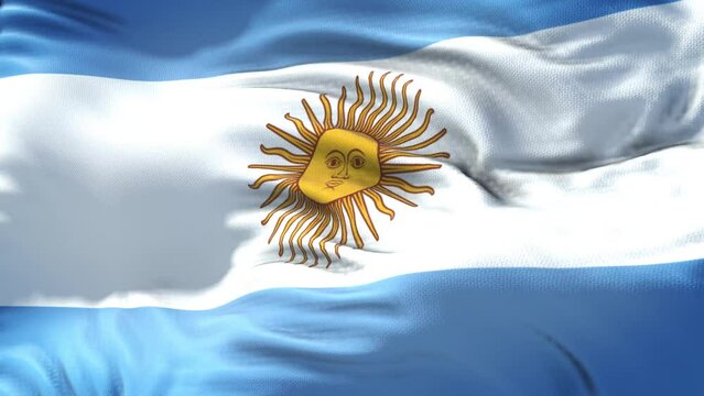 Argentinian flag is waving slow motion in full screen. Loopable 4K resolution animation. Loop ready video file.