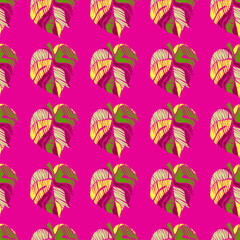 Creative monstera leaves tropical seamless pattern. Embroidery palm leaf endless wallpaper.