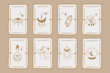 Mystical tarot cards. Occult esoteric vintage tarot cards. Witch fortune telling template theme. Vector illustration.