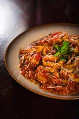 Perfect Pasta Classic Pizza Homemade Artisan Bacon Tomato Sauce Sausage Sweet Melted Cheese Onion Chicken Meat Shrimp Menu Gourmet on a Dark Background