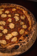 Perfect Pasta Classic Pizza Homemade Artisan Bacon Tomato Sauce Sausage Sweet Melted Cheese Onion Chicken Meat Shrimp Menu Gourmet on a Dark Background