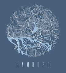 Hamburg city map circle poster. Round circular road aerial view, street map vector illustration. Cityscape area panorama. - obrazy, fototapety, plakaty