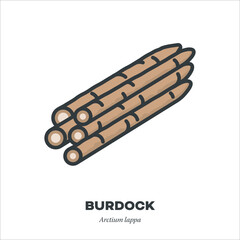 Burdock roots vegetable icon, filled outline style vector illustration