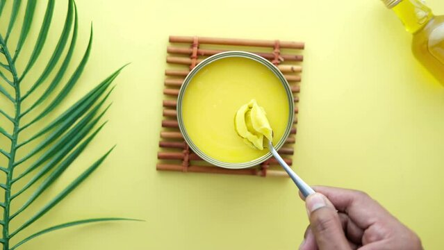 homemade ghee in container on a table ,