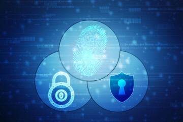 Abstract security system concept with fingerprint on technology background, Fingerprint Scanning Identification System. Biometric Authorization and Business Security Concept