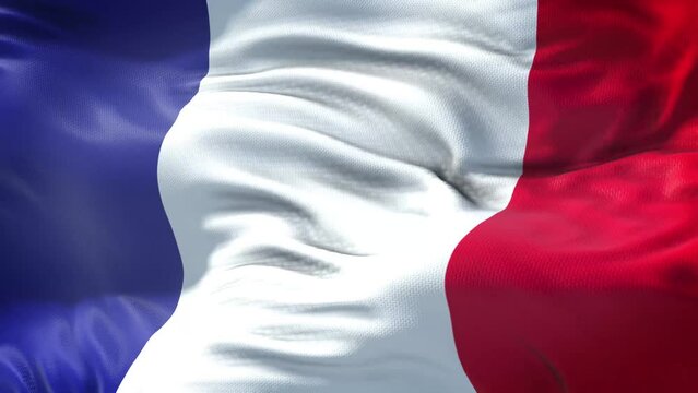French flag is waving slow motion in full screen. Loopable 4K resolution animation. Loop ready video file.