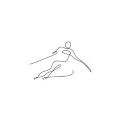 One line skier. Winter sport symbol design. Hand drawn sketch. Vector illustration.