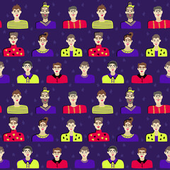 Seamless pattern with portraits of men with different hairstyles and clothes