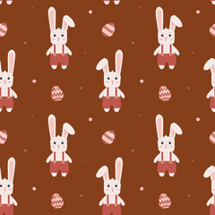 Seamless pattern with bunny and easter eggs. Background for wrapping paper, greeting cards and seasonal designs. Happy Easter Day.