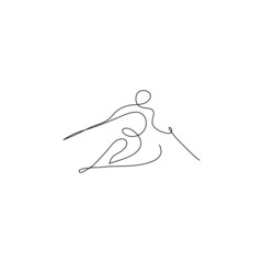 One line skier. Winter sport symbol design. Hand drawn sketch. Vector illustration.