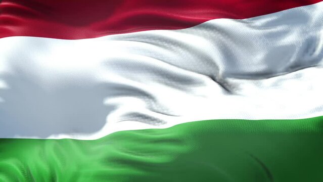 Hungarian flag is waving slow motion in full screen. Loopable 4K resolution animation. Loop ready video file.
