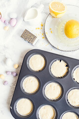 Process of preparation glazed Easter cupcakes
