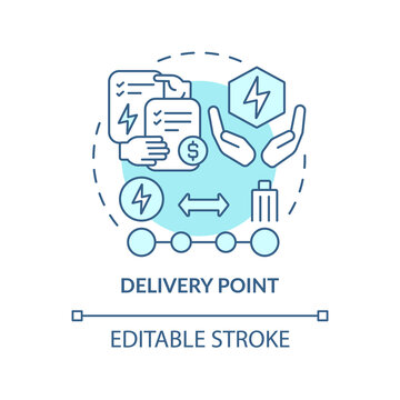 Delivery point turquoise concept icon. Energy transmission to customer. PPA sales abstract idea thin line illustration. Isolated outline drawing. Editable stroke. Arial, Myriad Pro-Bold fonts used