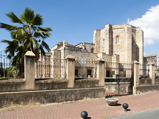 facade wall of the Cathedral of Santo Domingo, 15th century. An ancient building in the center of the capital of the Dominican Republic