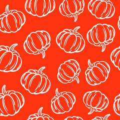 Pumpkin doodle hand drawn orange seamless pattern 