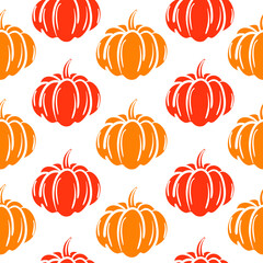 Orange Pumpkin doodle seamless pattern isolated on white