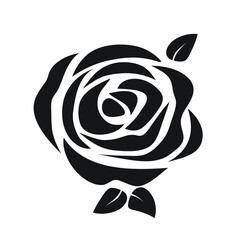 Black silhouette of rose flower isolated on a white background