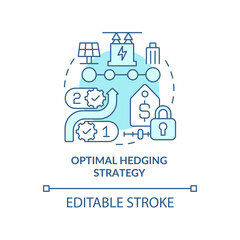Optimal hedging strategy turquoise concept icon. Buying energy process. PPA work abstract idea thin line illustration. Isolated outline drawing. Editable stroke. Arial, Myriad Pro-Bold fonts used