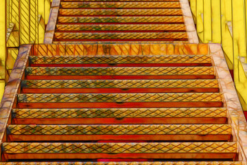 bright orange and rust coloured metal steps with diminishing perspective Lisbon Portugal