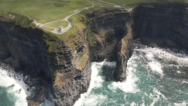 Drone Shot of the Cliffs of Moher in Ireland.