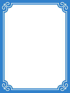 Blue border frame board. Vector background or book page. Simple rectangular billboard, plaque, signboard or label