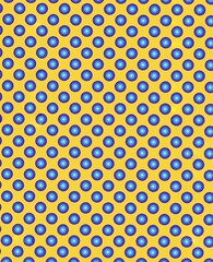 Pattern on a yellow background blue circles with abstract pattern