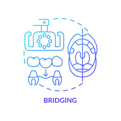 Bridging blue gradient concept icon. Aesthetic dentistry procedure abstract idea thin line illustration. Tooth replacement option. Isolated outline drawing. Myriad Pro-Bold font used