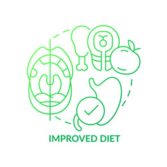Improved diet green gradient concept icon. Tooth enhancement benefit abstract idea thin line illustration. Enhancing eating habits. Isolated outline drawing. Myriad Pro-Bold font used