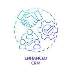 Enhanced CRM blue gradient concept icon. Business processes optimization. Advantages of UCaaS abstract idea thin line illustration. Isolated outline drawing. Myriad Pro-Bold fonts used