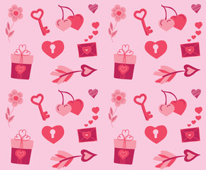 Pattern St Valentines Day collection of cute elements Hearts and love Vector