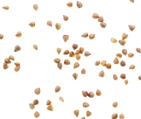 Buckwheat groats isolated on white background.