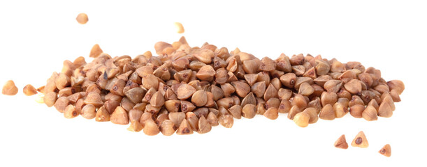 Buckwheat groats isolated on white background.