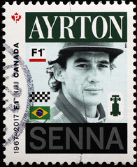 Ayrton Senna potrait on postage stamp - obrazy, fototapety, plakaty