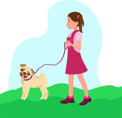 Cute girl with a dog. Vector illustration. Cartoon style