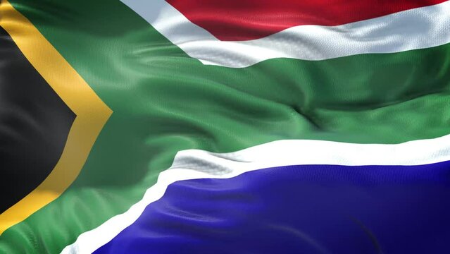 South African flag is waving slow motion in full screen. Loopable 4K resolution animation. Loop ready video file.